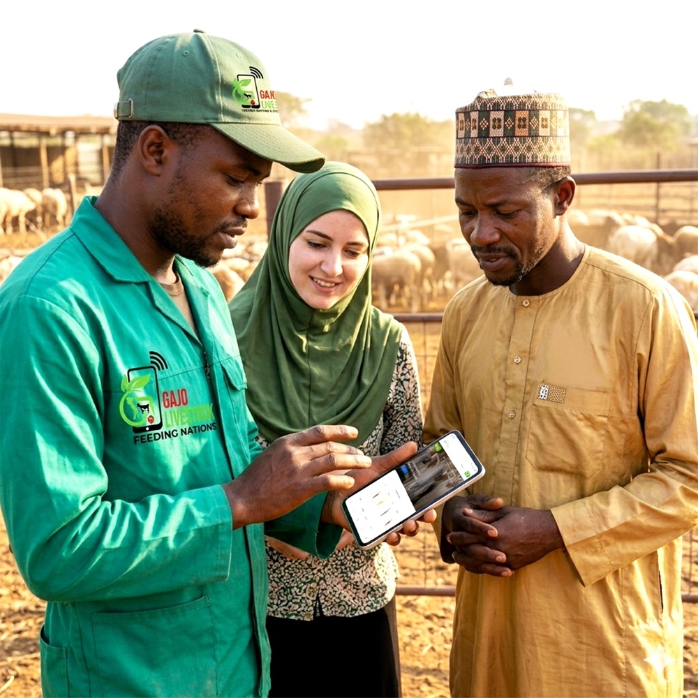 Conseiller Gajo Livestock montrant l'application à des éleveurs