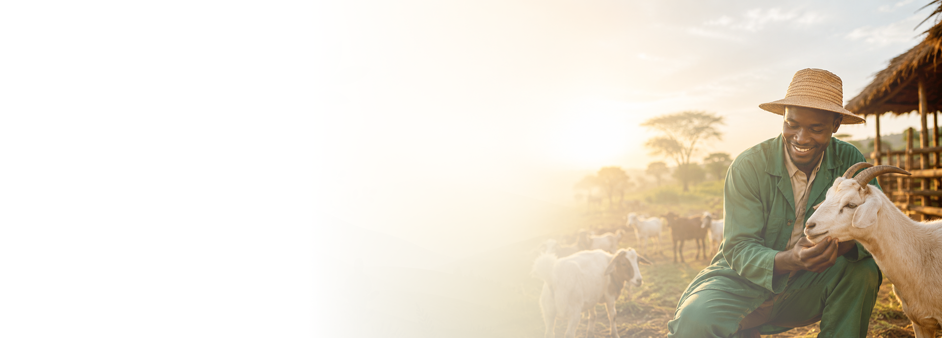 Agriculteur s'occupant d'une chèvre